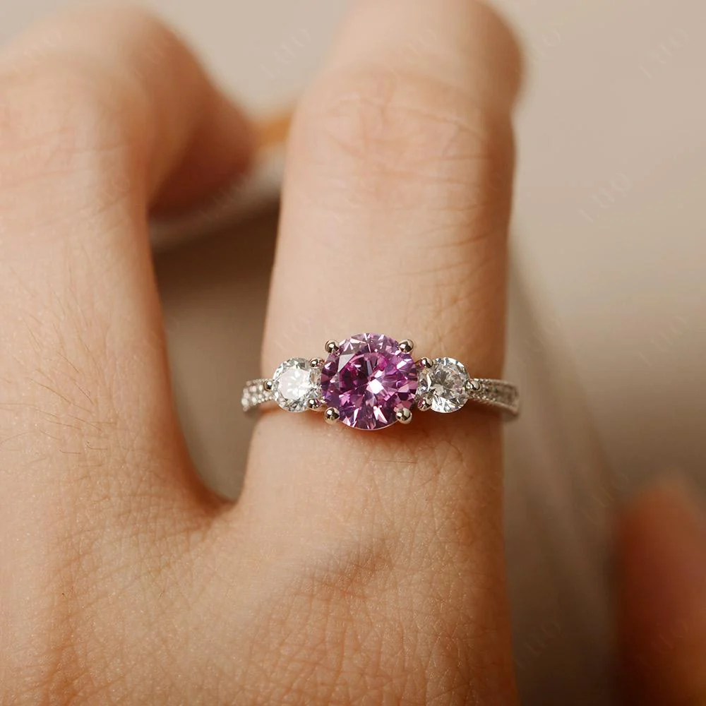 Pink Sapphire 3 Stone Engagement Ring - Image 13