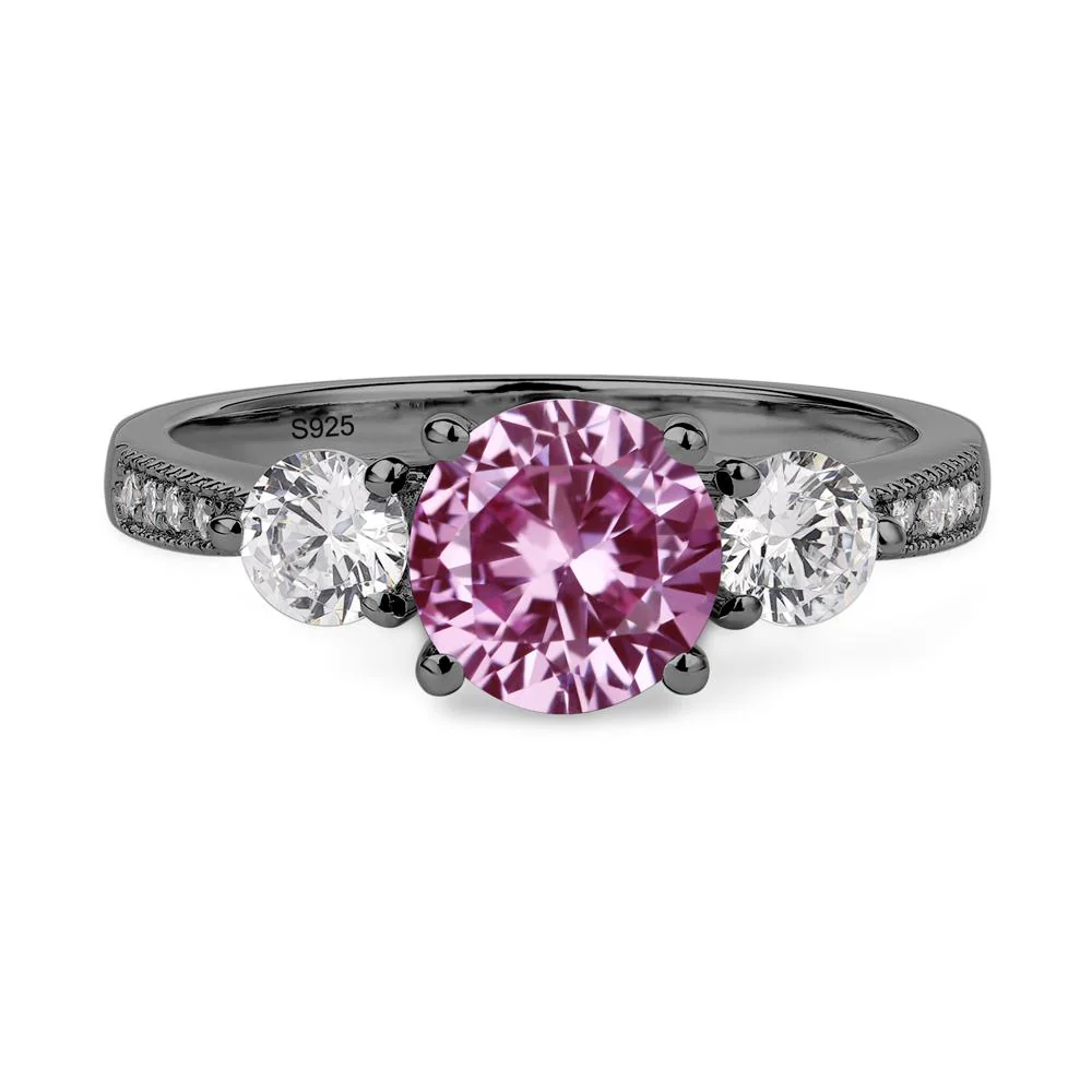 Pink Sapphire 3 Stone Engagement Ring - Image 3