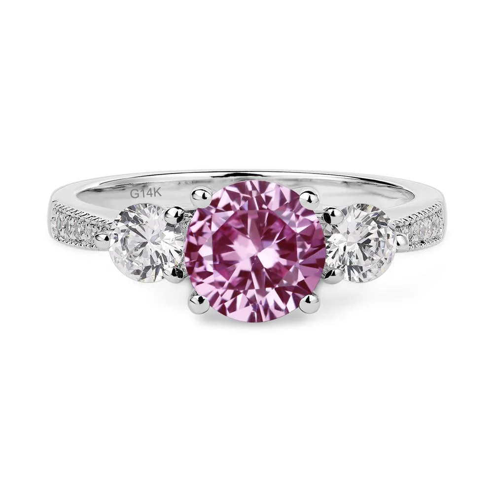 Pink Sapphire 3 Stone Engagement Ring - Image 4