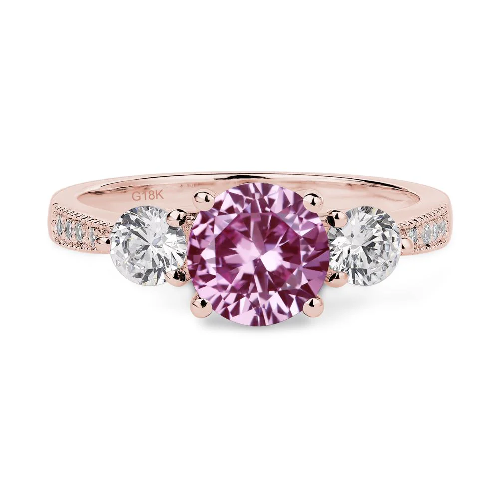 Pink Sapphire 3 Stone Engagement Ring - Image 9