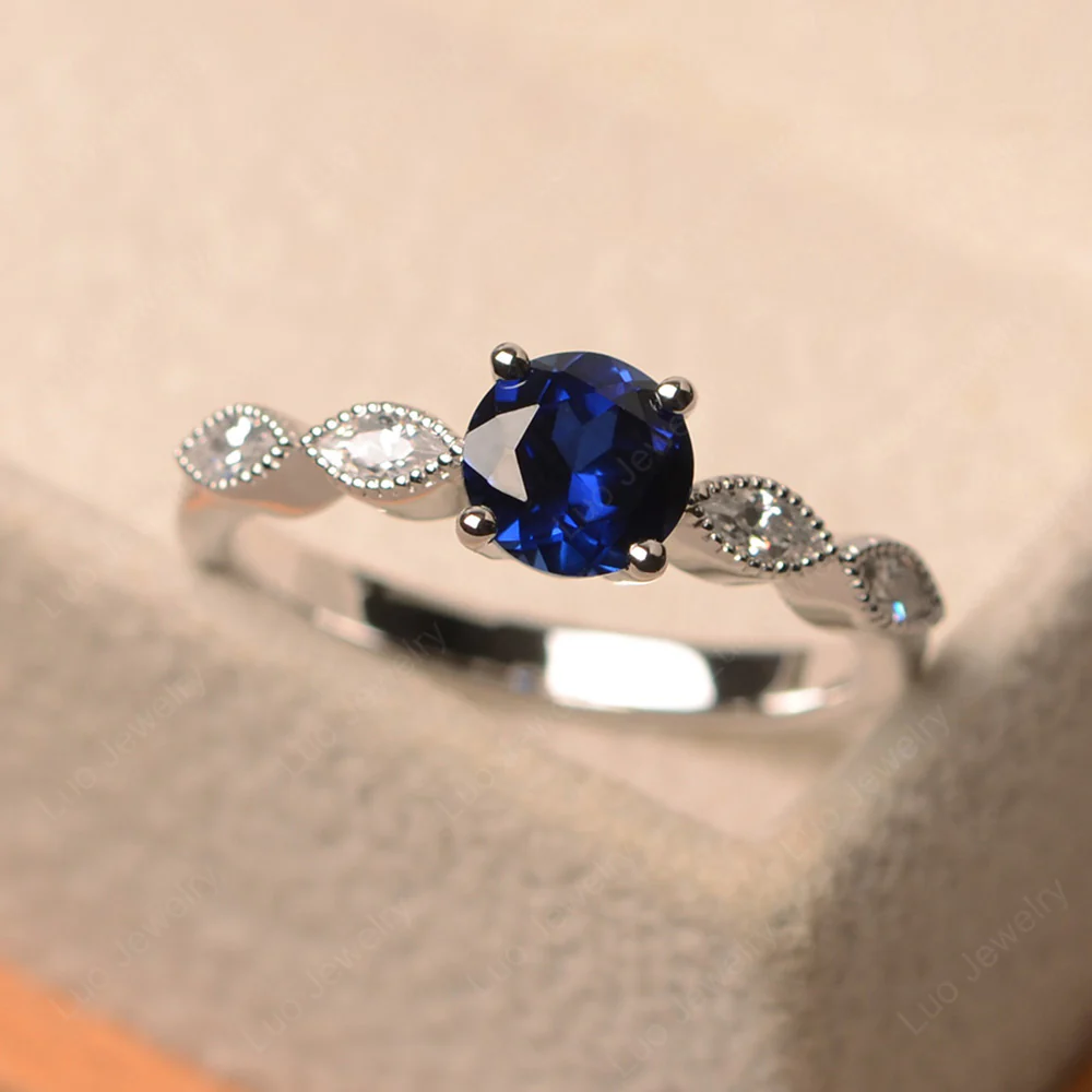Sapphire Milgrain Vintage Inspired Ring