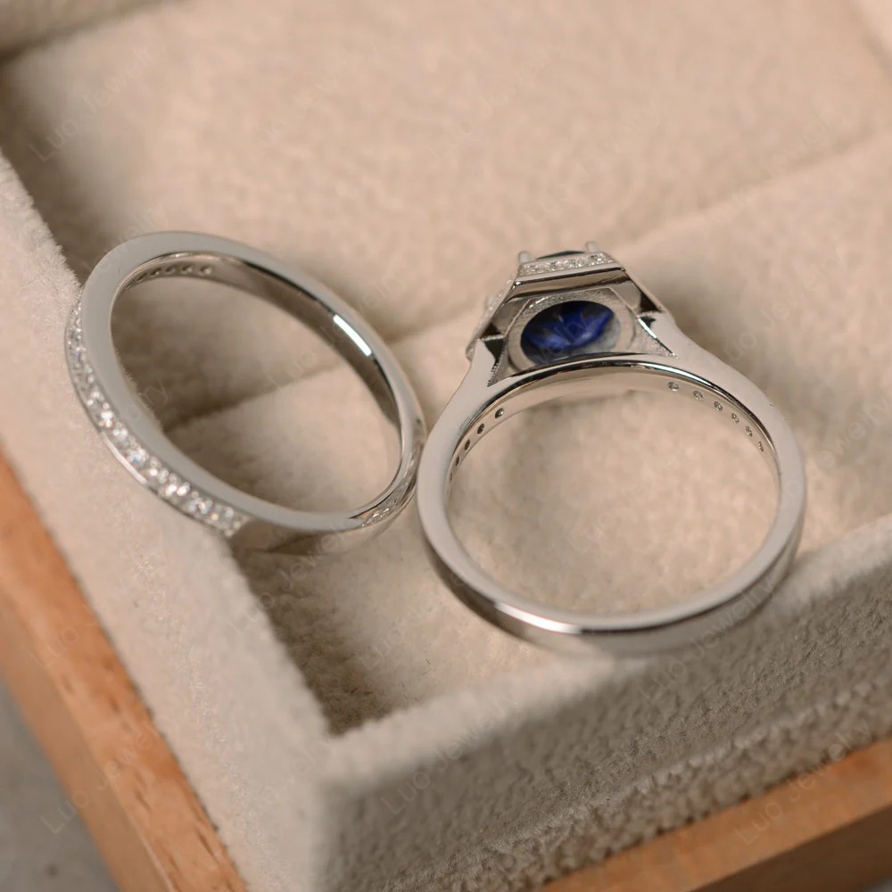 Sapphire 6 Prong Wedding Ring Set - Image 3