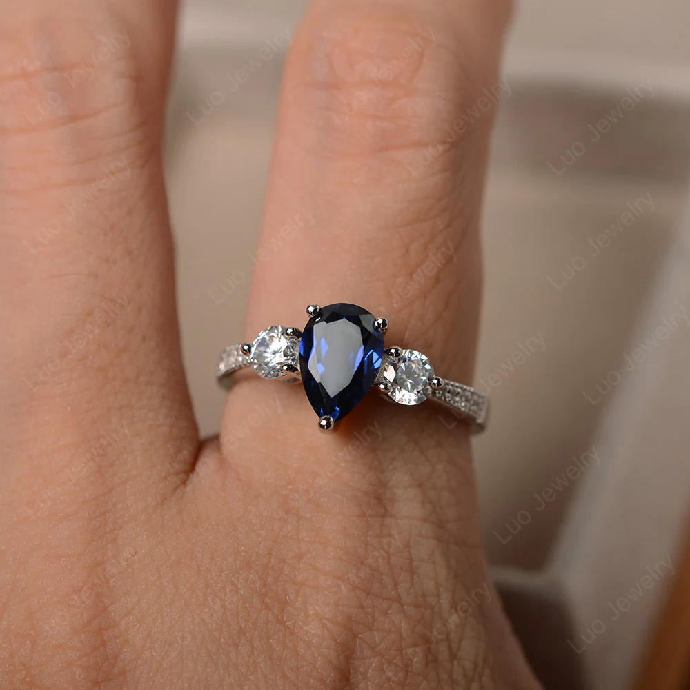 Pear Shaped Sapphire Engagement Ring - Image 4