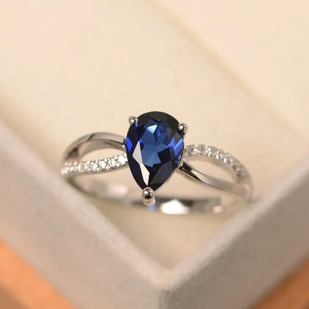Pear Shaped Sapphire Ring Split Shank