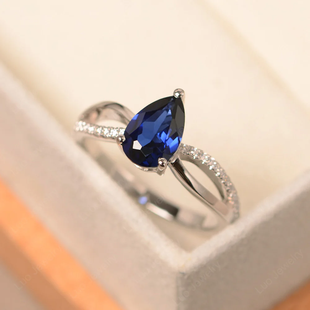 Pear Shaped Sapphire Ring Split Shank - Image 2