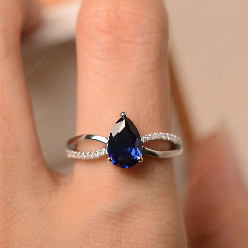 Pear Shaped Sapphire Ring Split Shank - Image 4