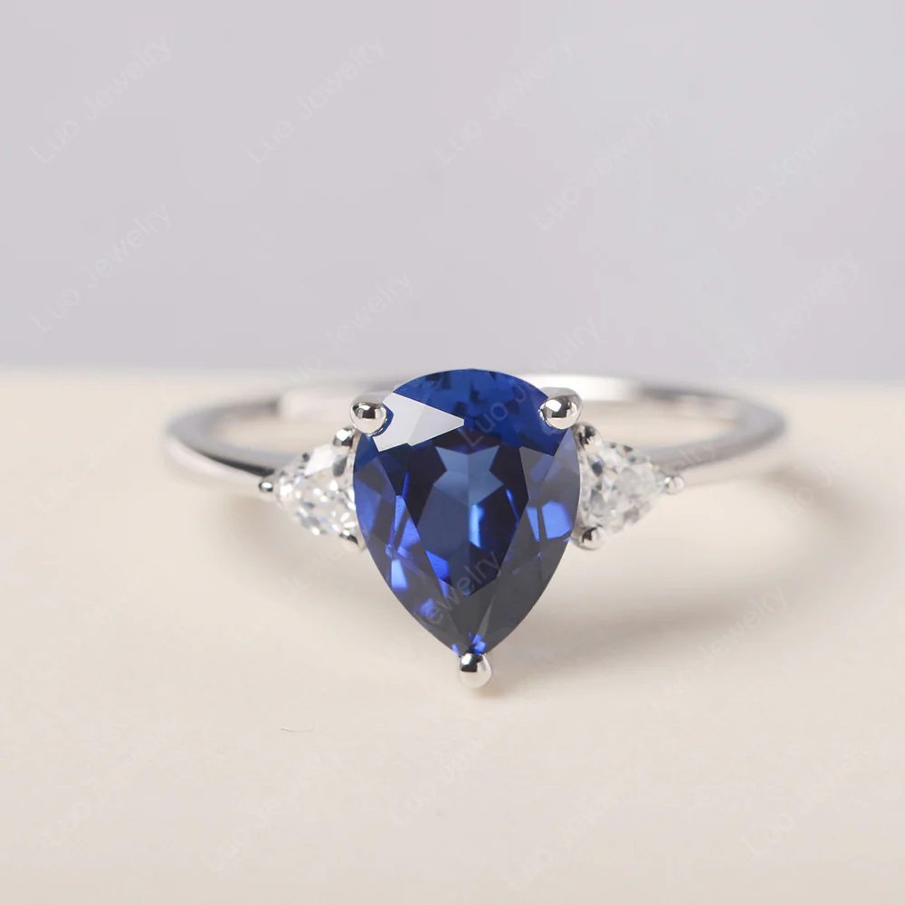 Teardrop Sapphire Trilogy Ring - Image 2