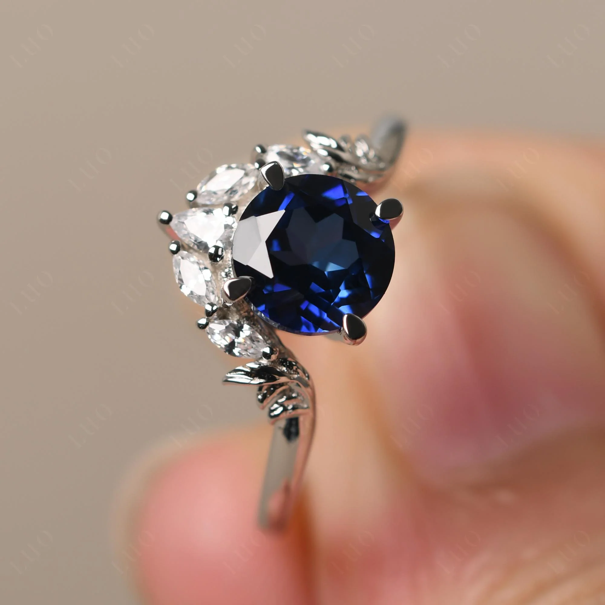 Sapphire Ring with Marquise Side Stone - Image 29
