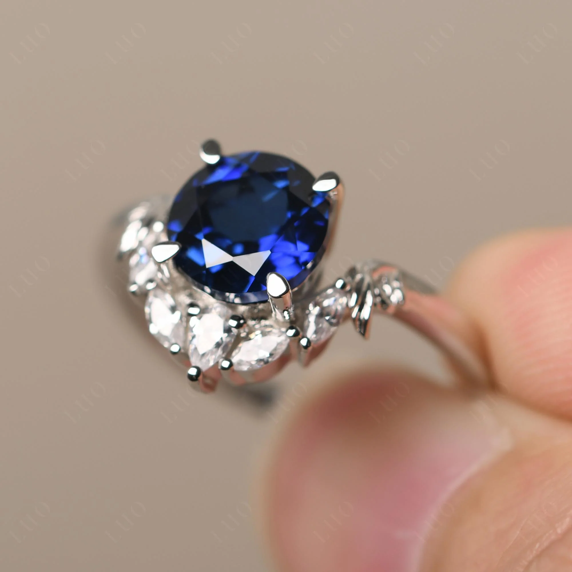 Sapphire Ring with Marquise Side Stone - Image 30
