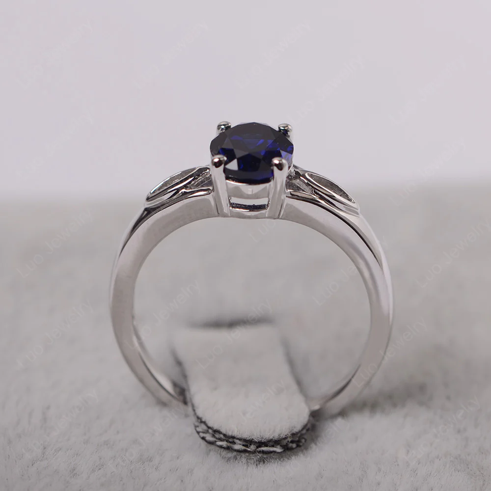 Oval Sapphire Solitaire Split Shank Ring - Image 3
