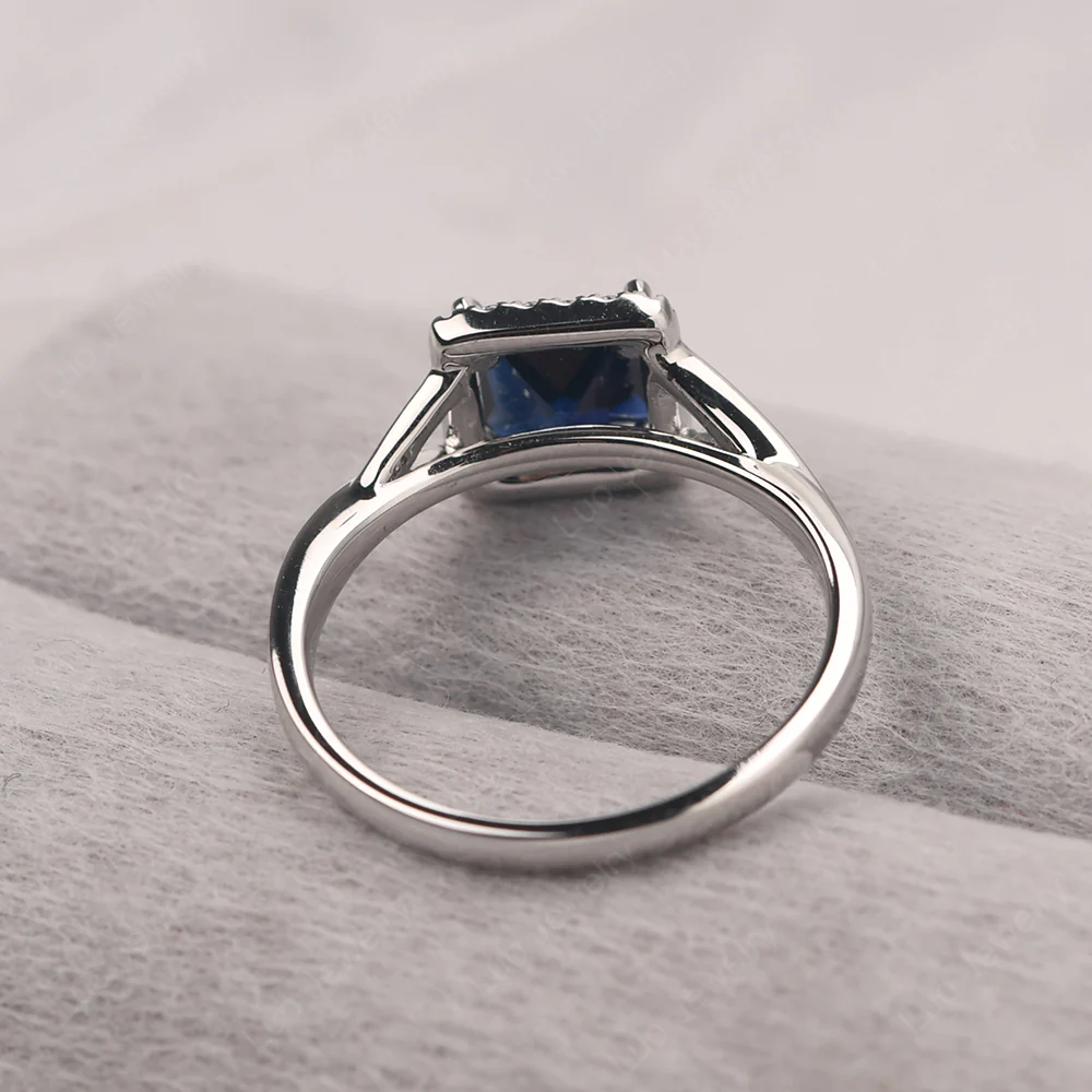 Sapphire Split Shank Halo Engagement Ring - Image 4