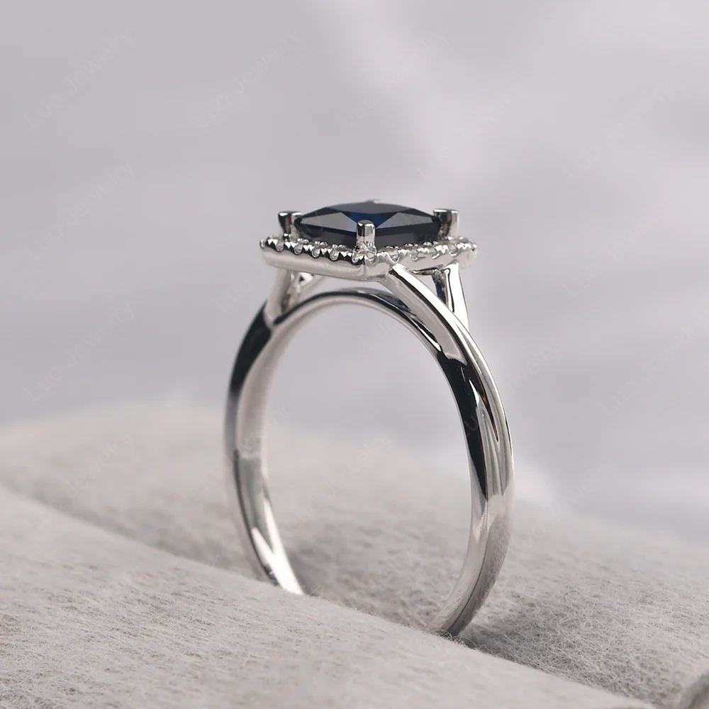 Sapphire Split Shank Halo Engagement Ring - Image 5