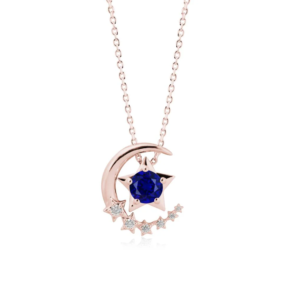 Sapphire Swinging Star and Crescent Moon Necklace - Image 4