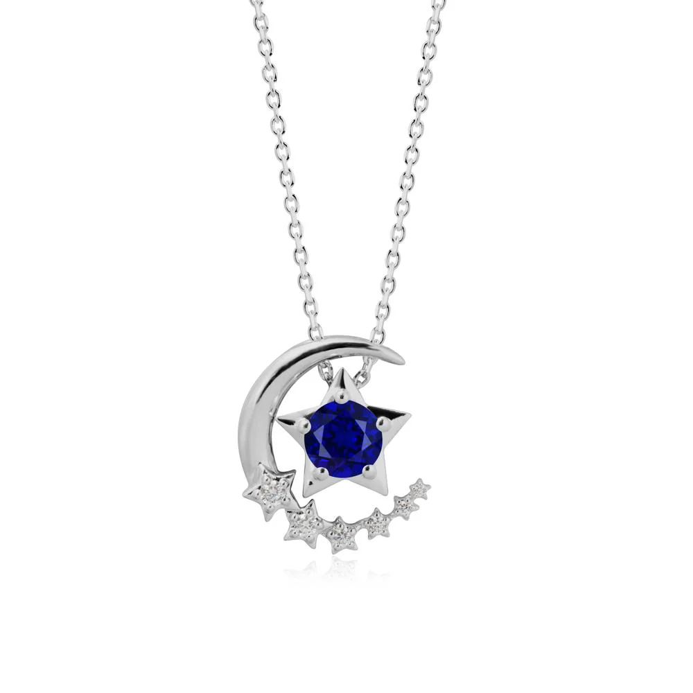 Sapphire Swinging Star and Crescent Moon Necklace - Image 8