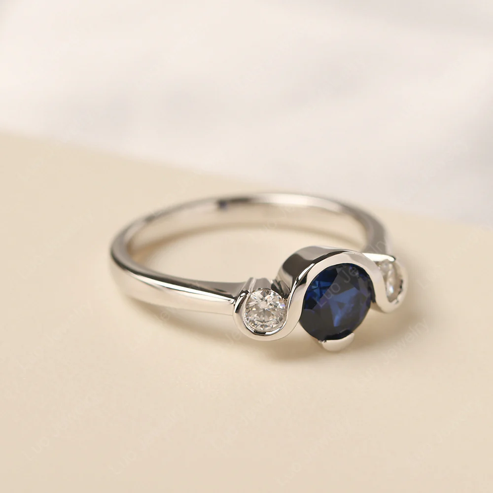 Sapphire Vintage Bezel Set Engagement Ring - Image 2