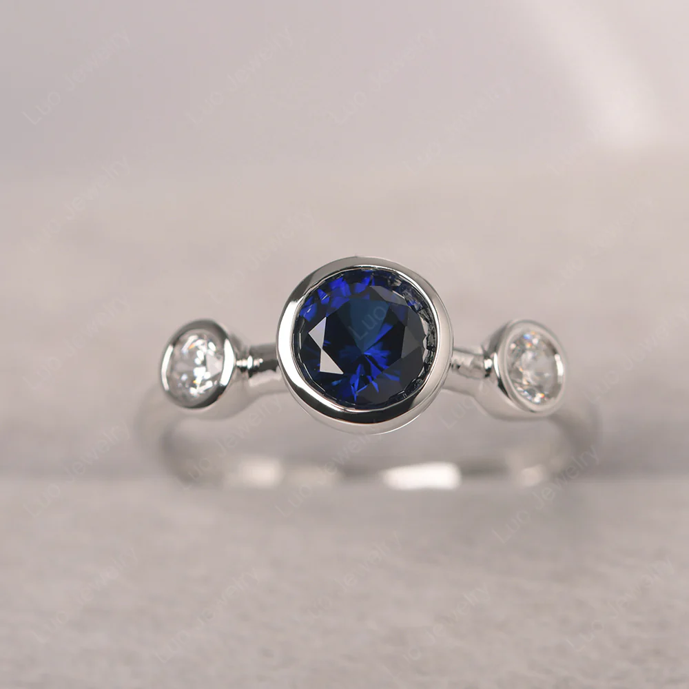 Sapphire 3 Stone Bezel Set Ring