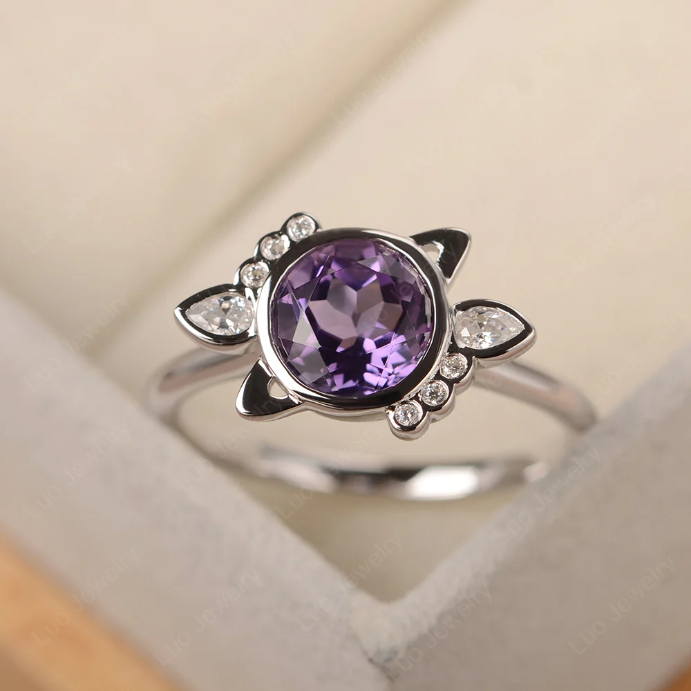 Saturn Style Amethyst Engagement Ring