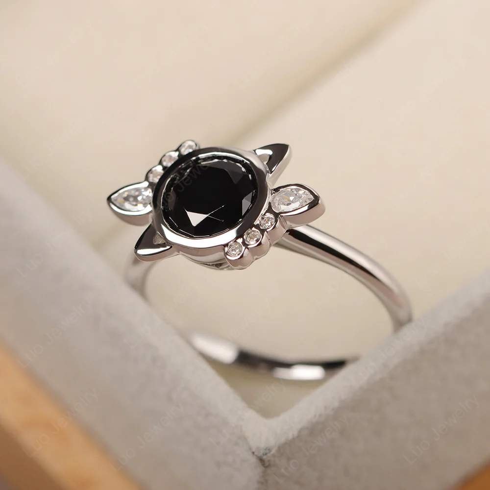 Saturn Style Black Spinel Engagement Ring - Image 2
