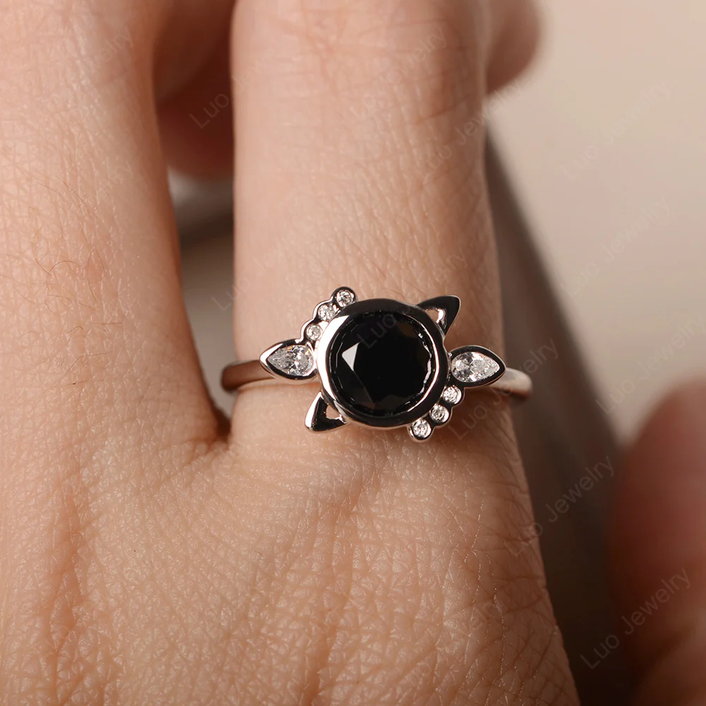 Saturn Style Black Spinel Engagement Ring - Image 5