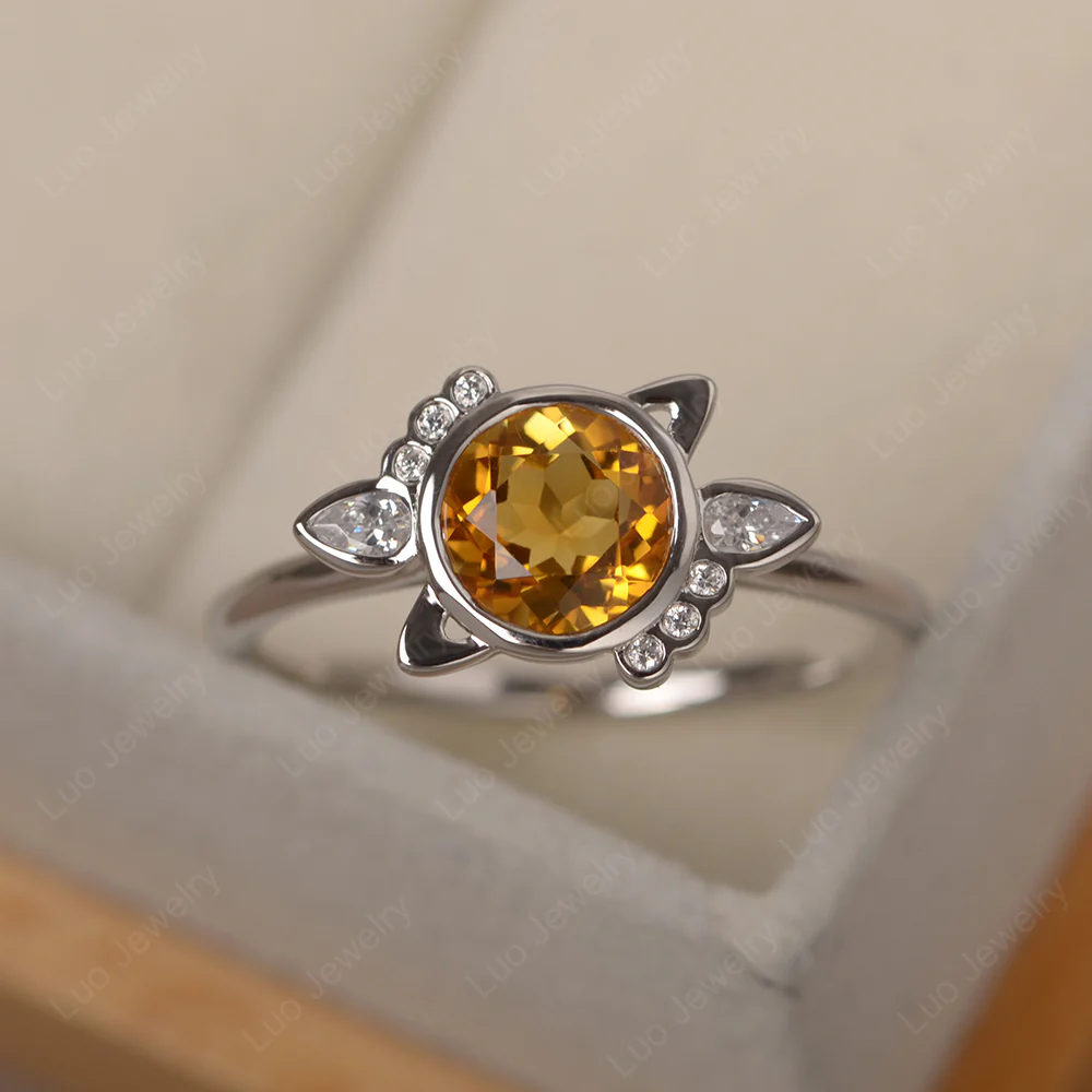 Saturn Style Citrine Engagement Ring