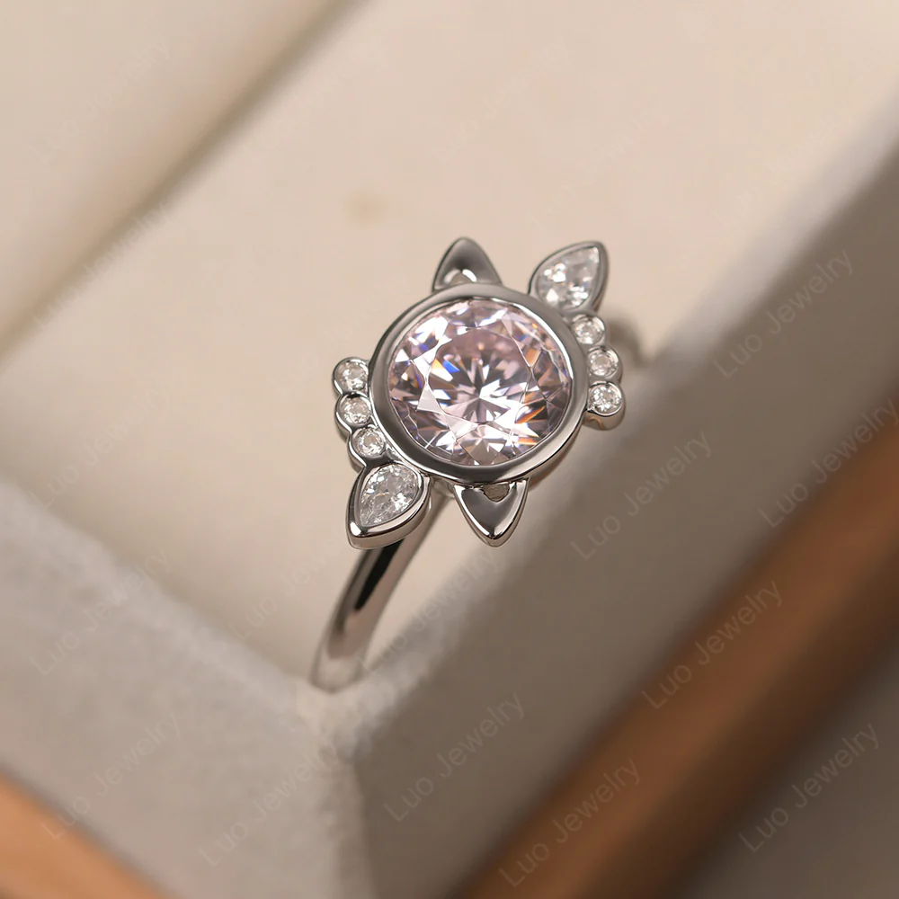 Saturn Style Pink Cubic Zirconia Engagement Ring - Image 2