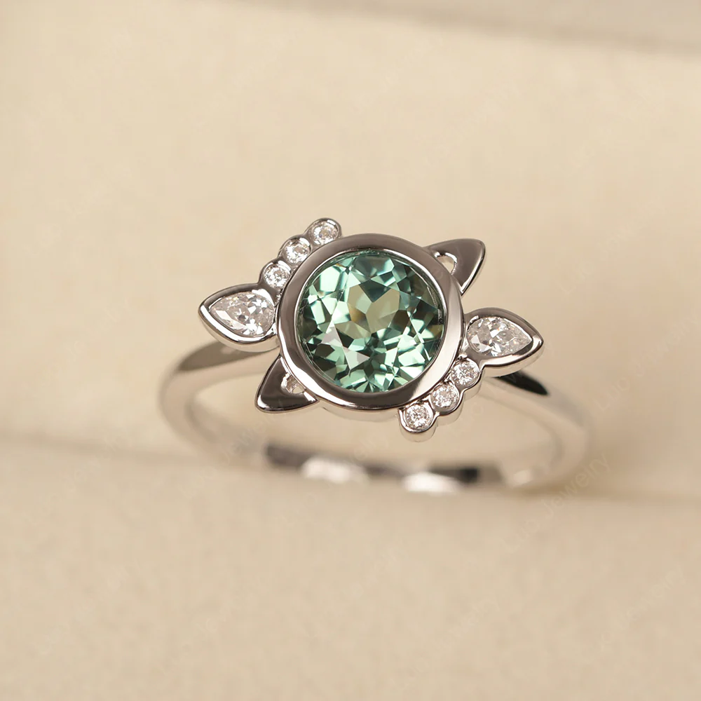 Saturn Style Green Sapphire Engagement Ring