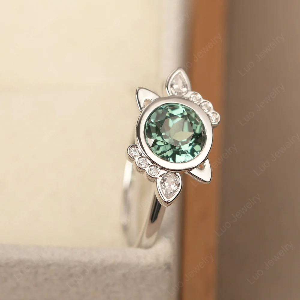 Saturn Style Green Sapphire Engagement Ring - Image 2
