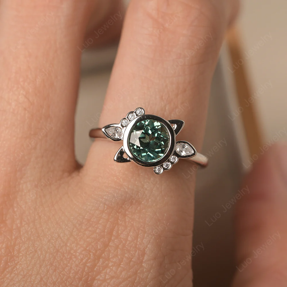 Saturn Style Green Sapphire Engagement Ring - Image 5