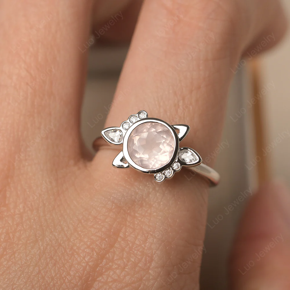 Saturn Style Rose Quartz Engagement Ring - Image 5
