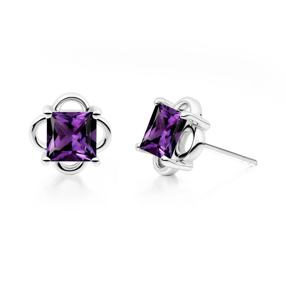 Scalloped Halo Amethyst Stud Earrings - Image 4