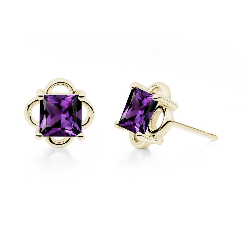 Scalloped Halo Amethyst Stud Earrings - Image 5