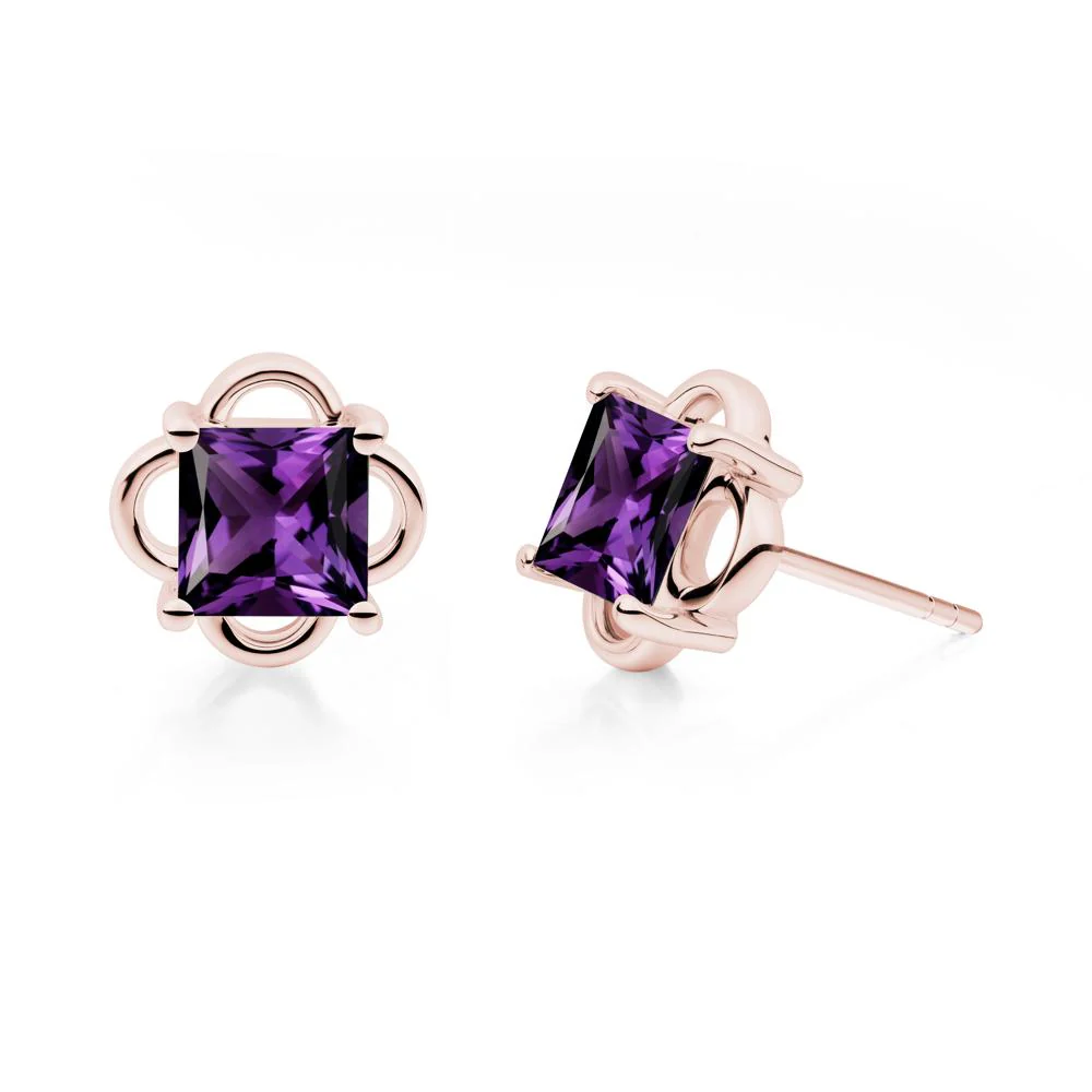 Scalloped Halo Amethyst Stud Earrings - Image 7