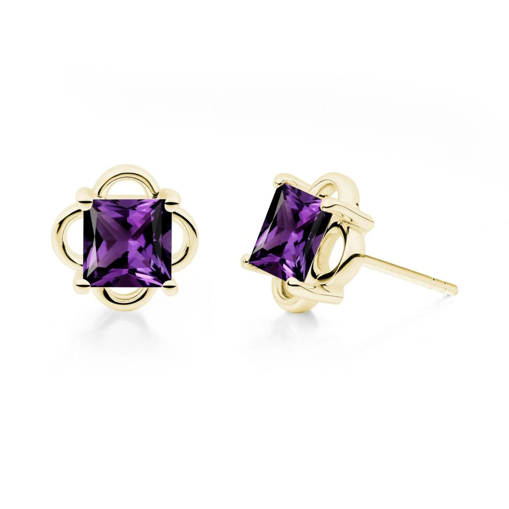 Scalloped Halo Amethyst Stud Earrings - Image 9