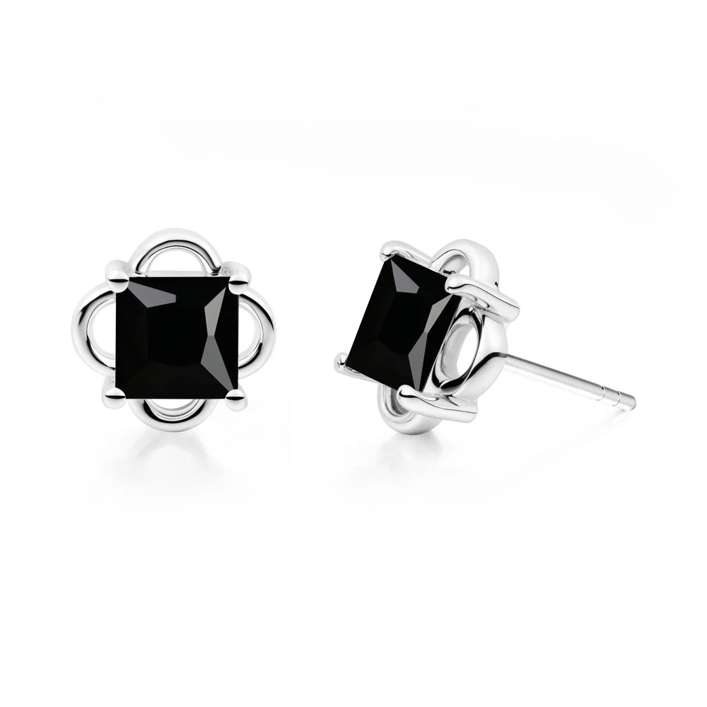 Scalloped Halo Black Spinel Stud Earrings