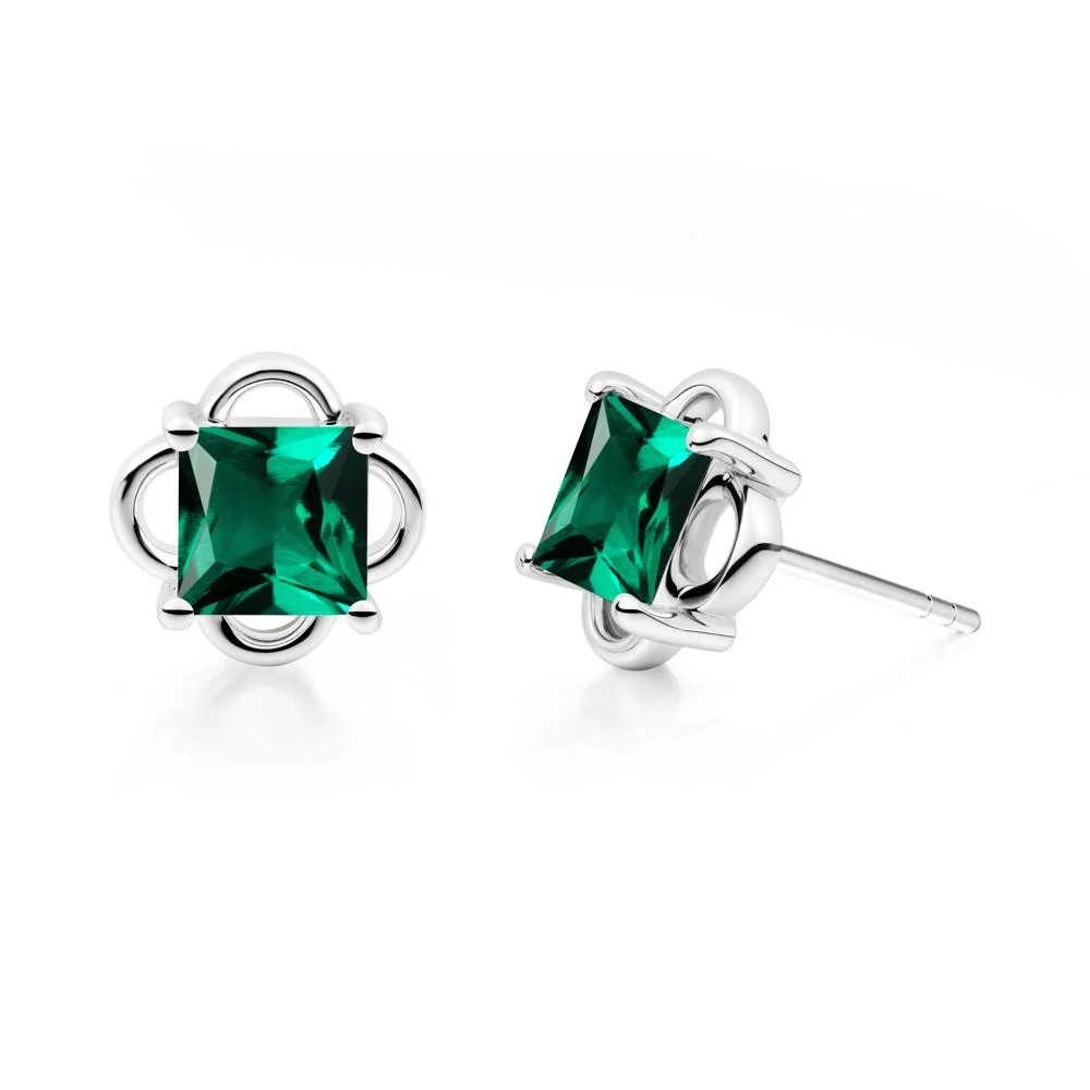 Scalloped Halo Emerald Stud Earrings - Image 2