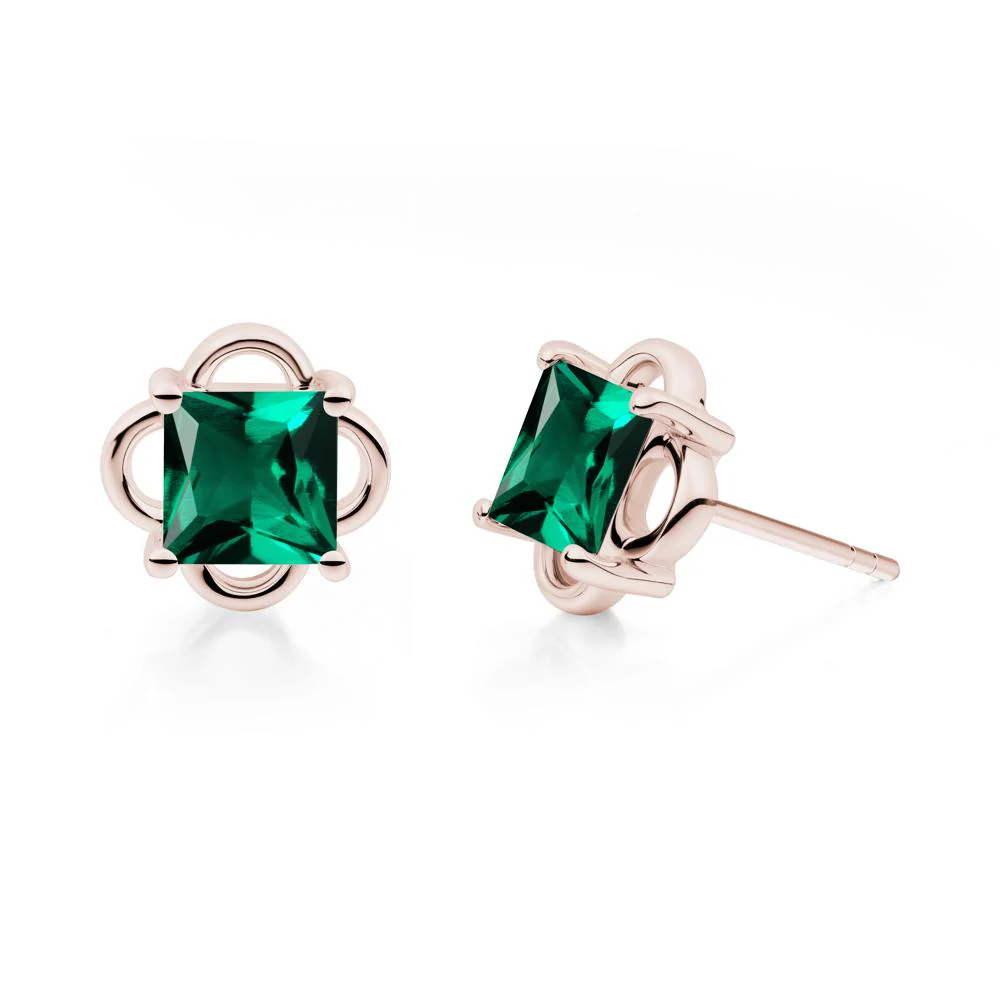 Scalloped Halo Emerald Stud Earrings - Image 4