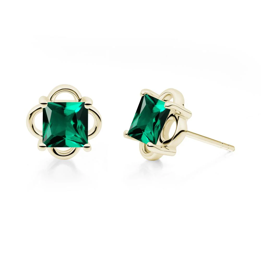 Scalloped Halo Emerald Stud Earrings - Image 7