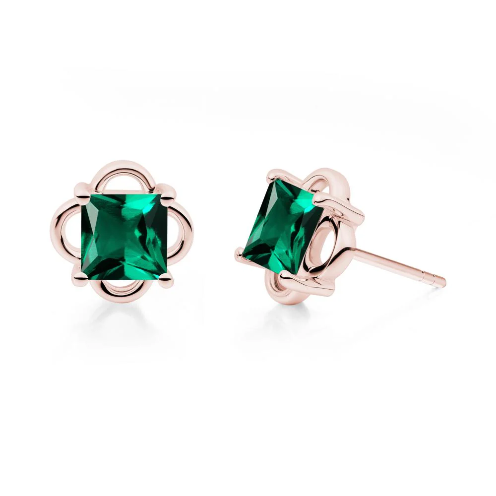 Scalloped Halo Emerald Stud Earrings - Image 9