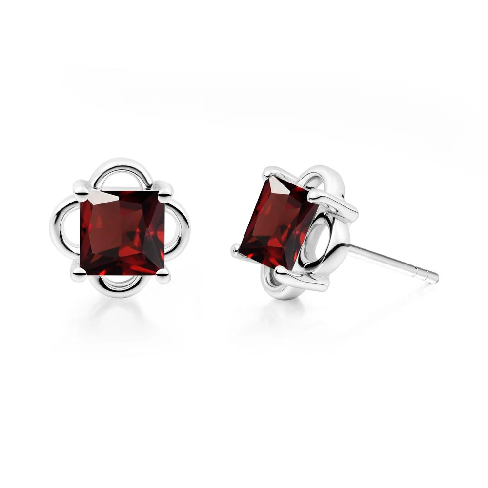 Scalloped Halo Garnet Stud Earrings - Image 2