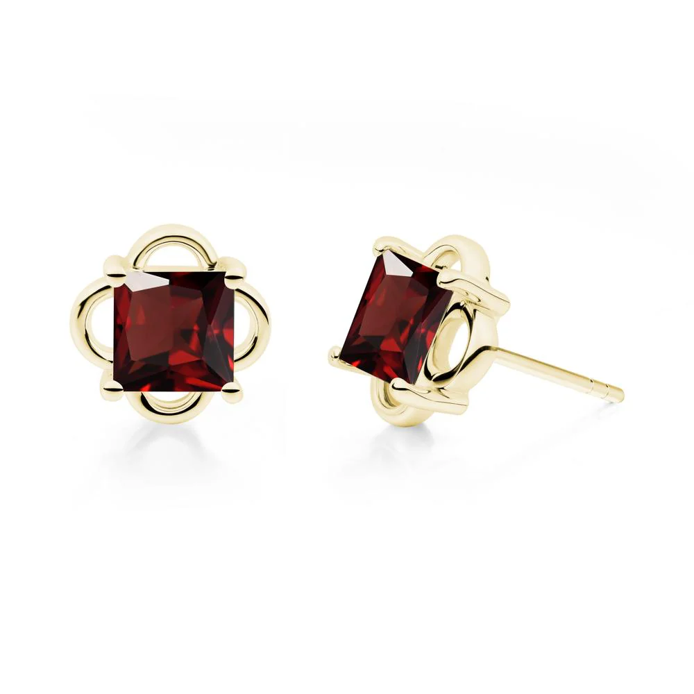 Scalloped Halo Garnet Stud Earrings - Image 3