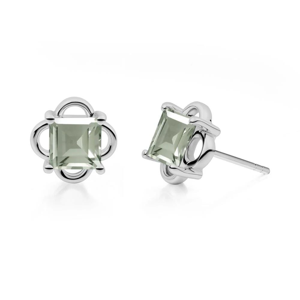 Scalloped Halo Green Amethyst Stud Earrings