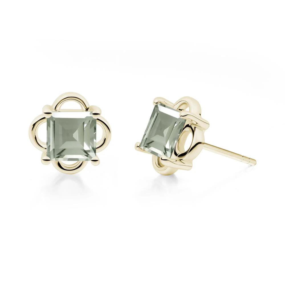 Scalloped Halo Green Amethyst Stud Earrings - Image 2