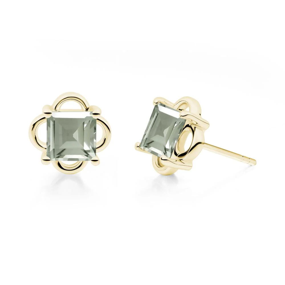 Scalloped Halo Green Amethyst Stud Earrings - Image 5