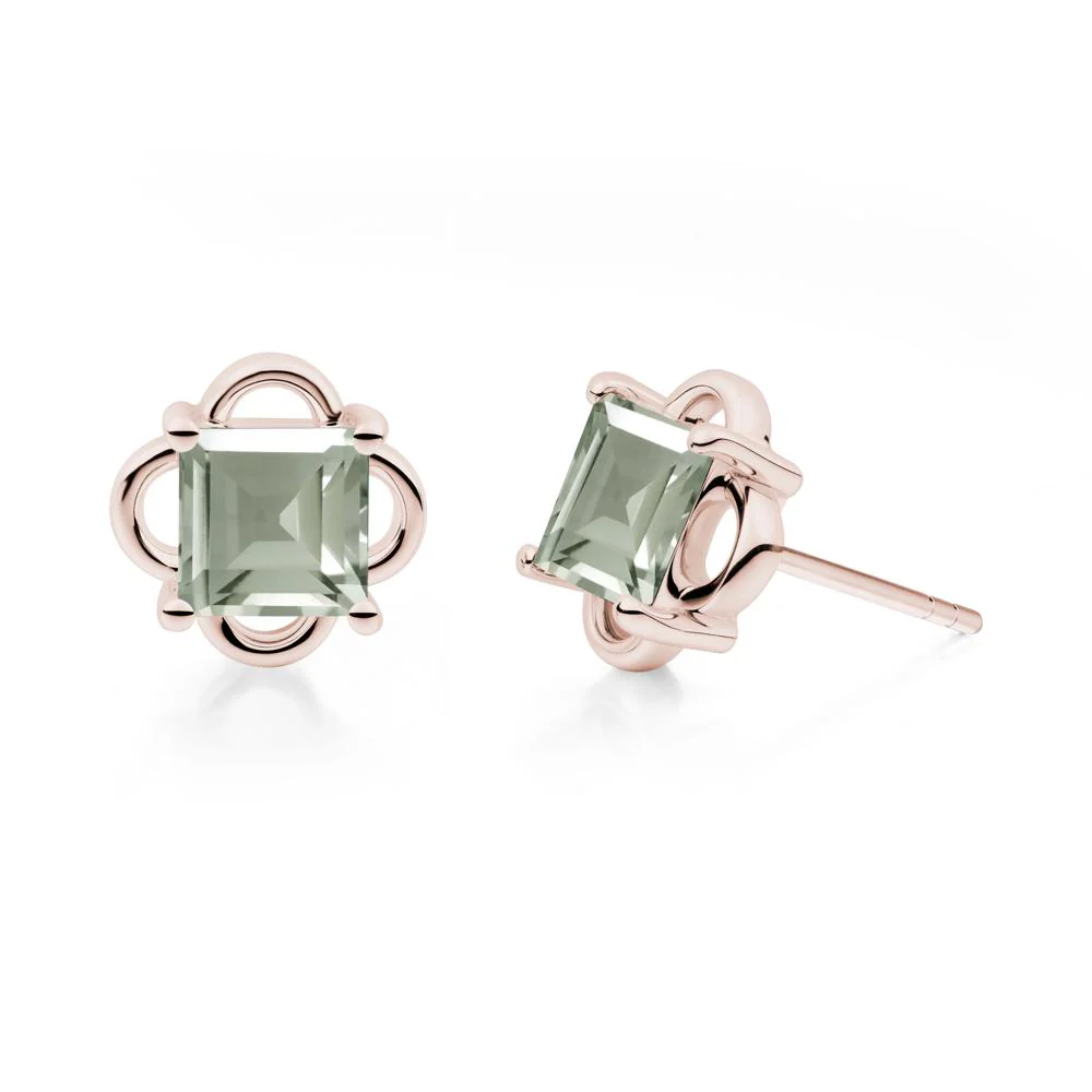 Scalloped Halo Green Amethyst Stud Earrings - Image 7
