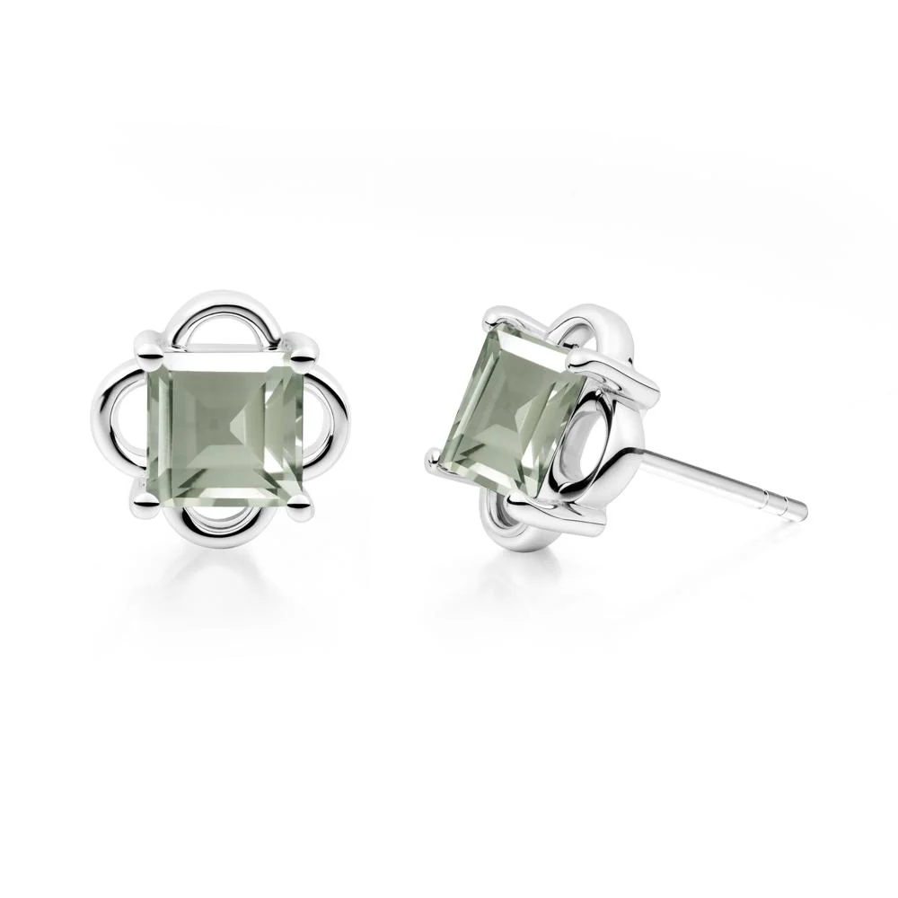 Scalloped Halo Green Amethyst Stud Earrings - Image 9
