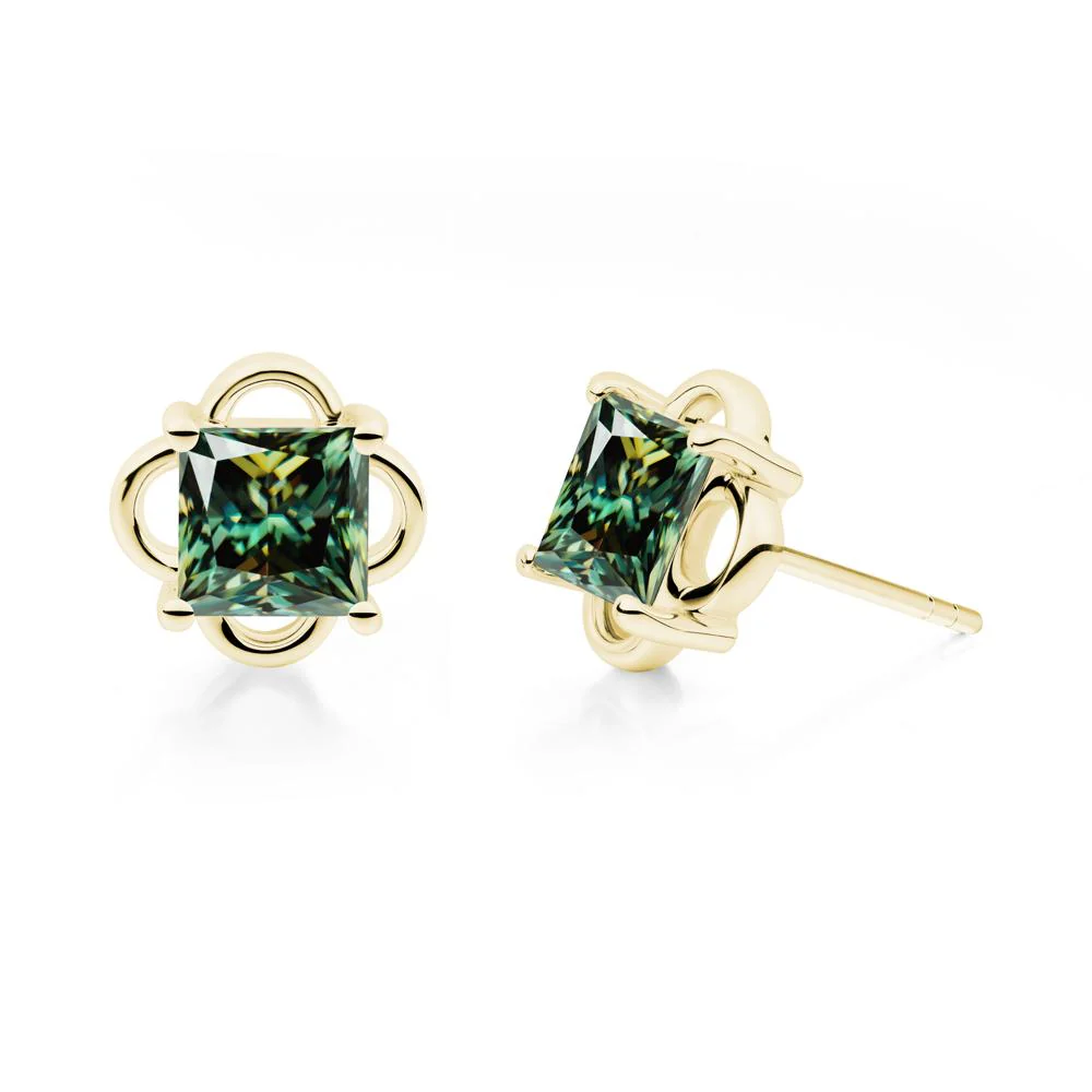 Scalloped Halo Green Moissanite Stud Earrings - Image 5
