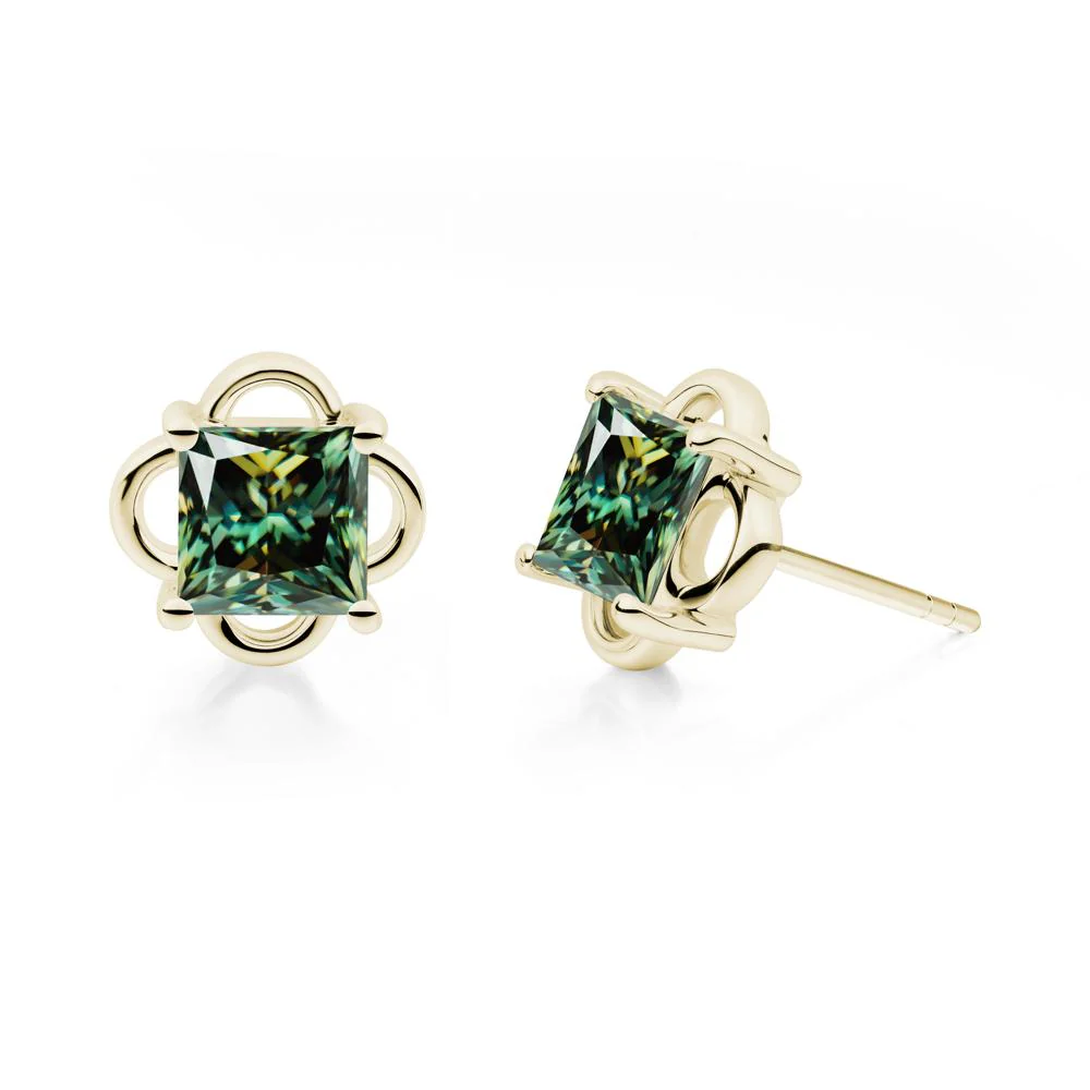 Scalloped Halo Green Moissanite Stud Earrings - Image 8