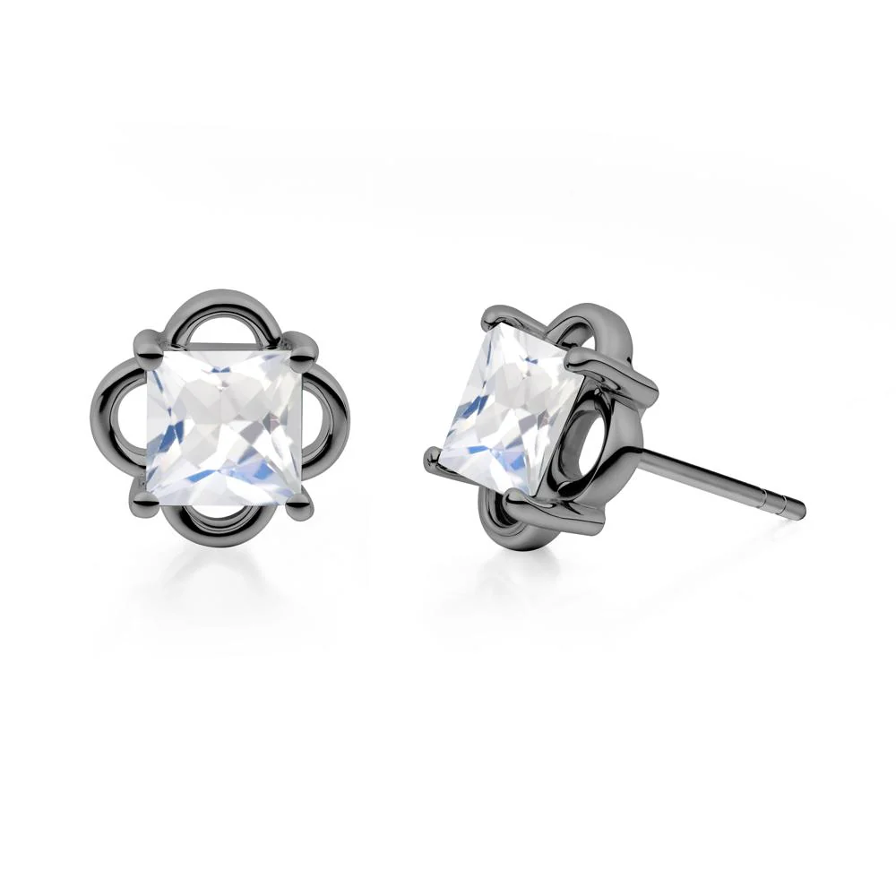 Scalloped Halo Moonstone Stud Earrings - Image 2