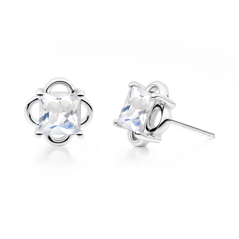 Scalloped Halo Moonstone Stud Earrings - Image 4