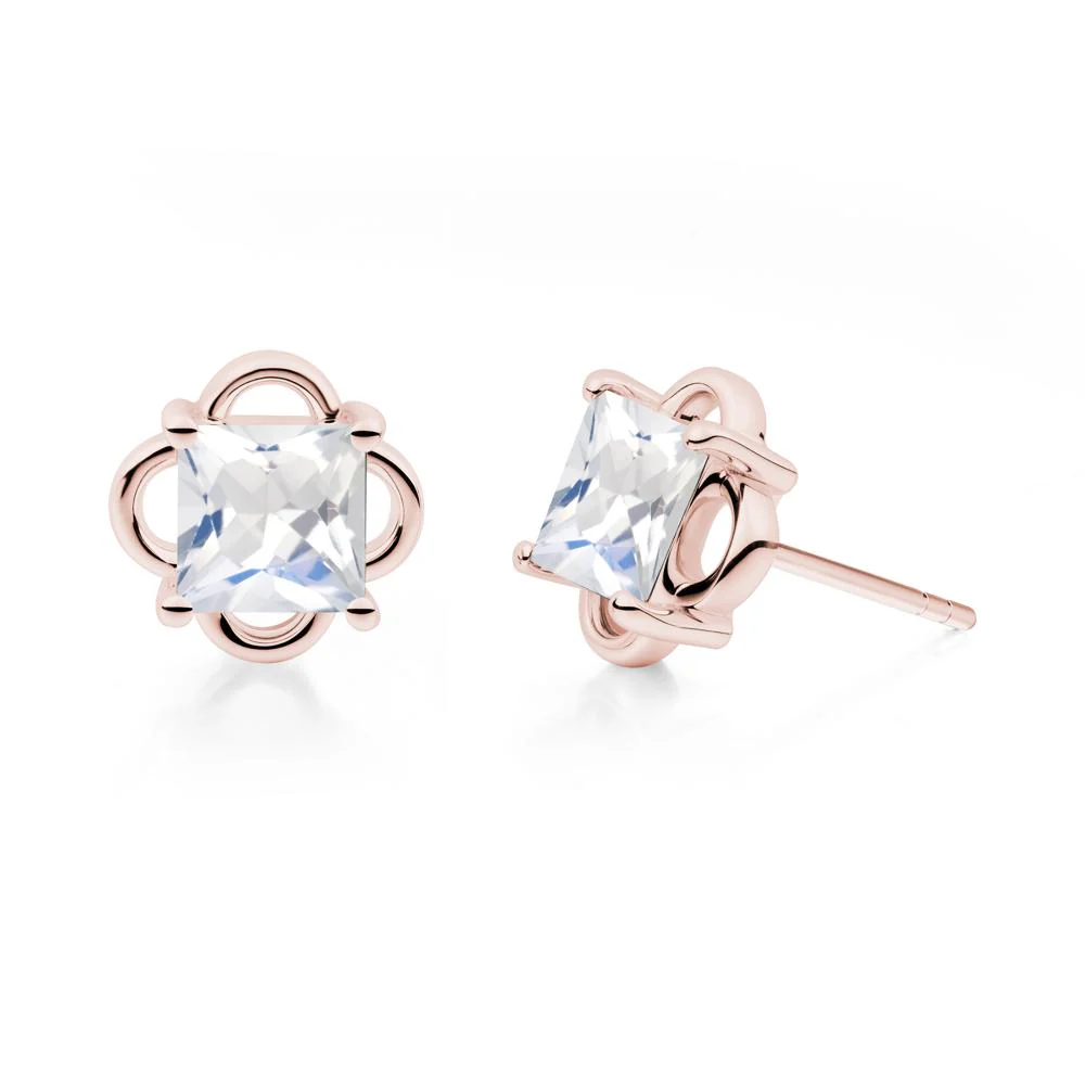 Scalloped Halo Moonstone Stud Earrings - Image 5